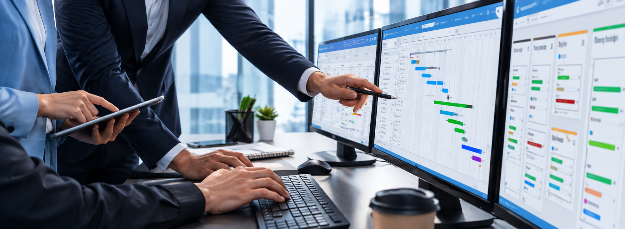Project teams managing schedules and delivery boards